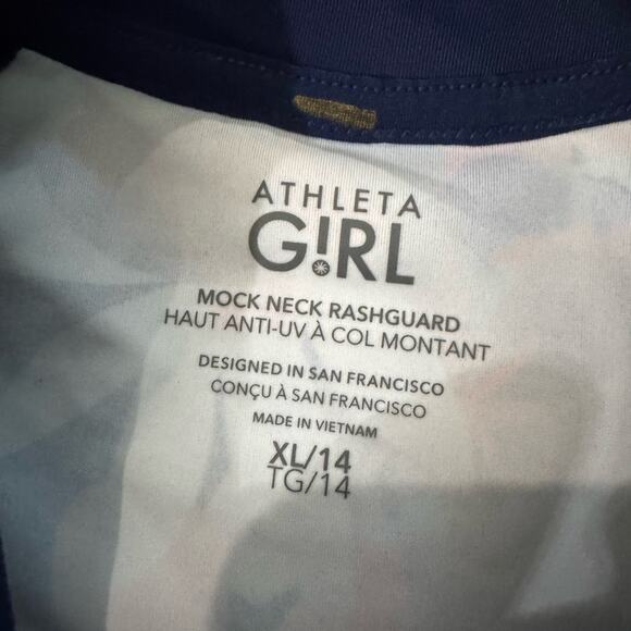 NWOT Athleta Girl Surfs Up Floral Mock neck Rashguard Swim Shirt Size XL / 14 - Picture 3 of 4